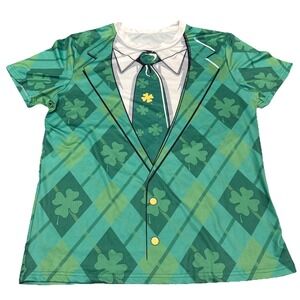 Size: Medium - St. Patrick's Day Themed Green Plaid Tuxedo T-shirt